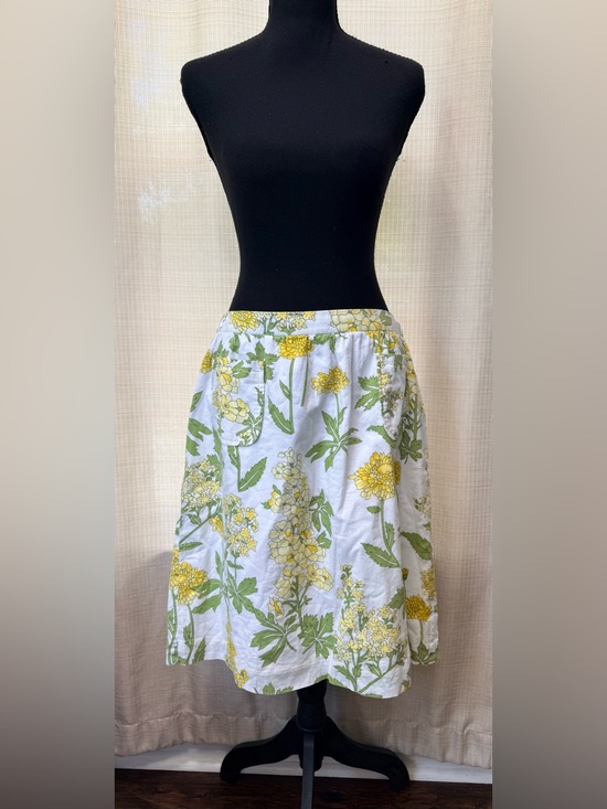 elevenses Dresses & Skirts - Anthropolgie Elevenses Floral Cotton Skirt Sz 8 Yellow Green A-Line Front Pocket